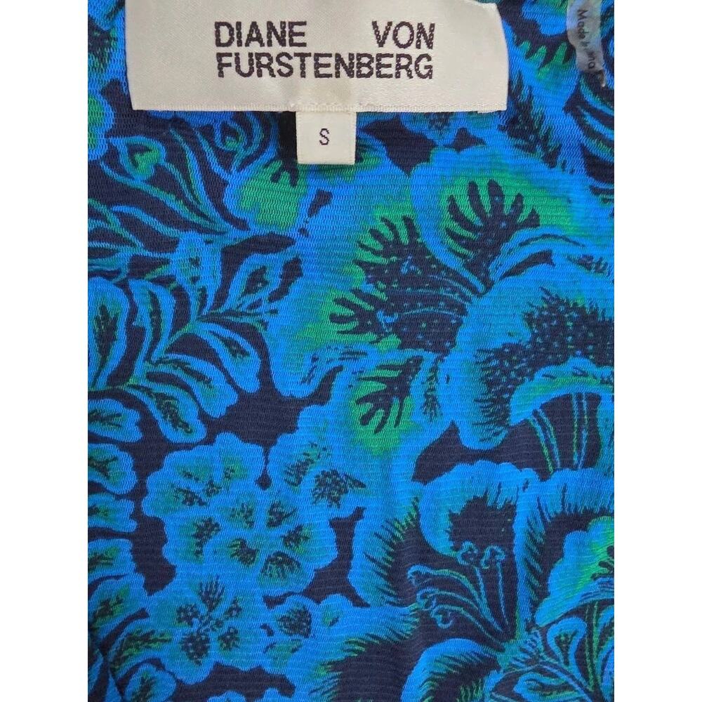 Diane von Furstenberg - Blue & Green Floral & Leaf Print Wrap Dress Sz S A001551 - Picture 7 of 10